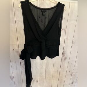 The Limited 100% Silk Sheer Faux Wrap Blouse Black Large